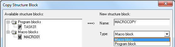 Select type of structure block